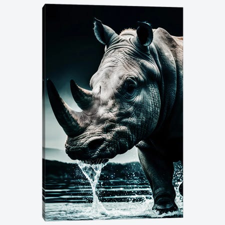 Rhino Portrait, Face Animal In Water Canvas Print #AVU343} by Adrian Vieriu Canvas Wall Art