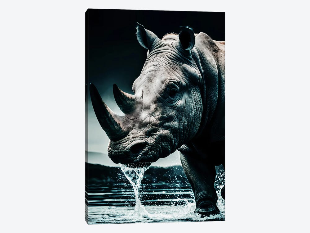 Rhino Portrait, Face Animal In Water by Adrian Vieriu 1-piece Canvas Artwork