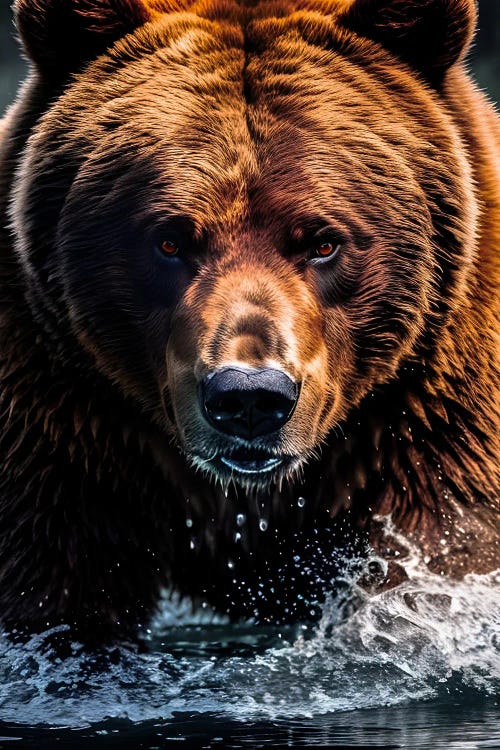 Bear Portrait, Face Animal In Water