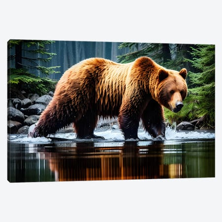 Bear Animal In Water Canvas Print #AVU345} by Adrian Vieriu Canvas Art Print