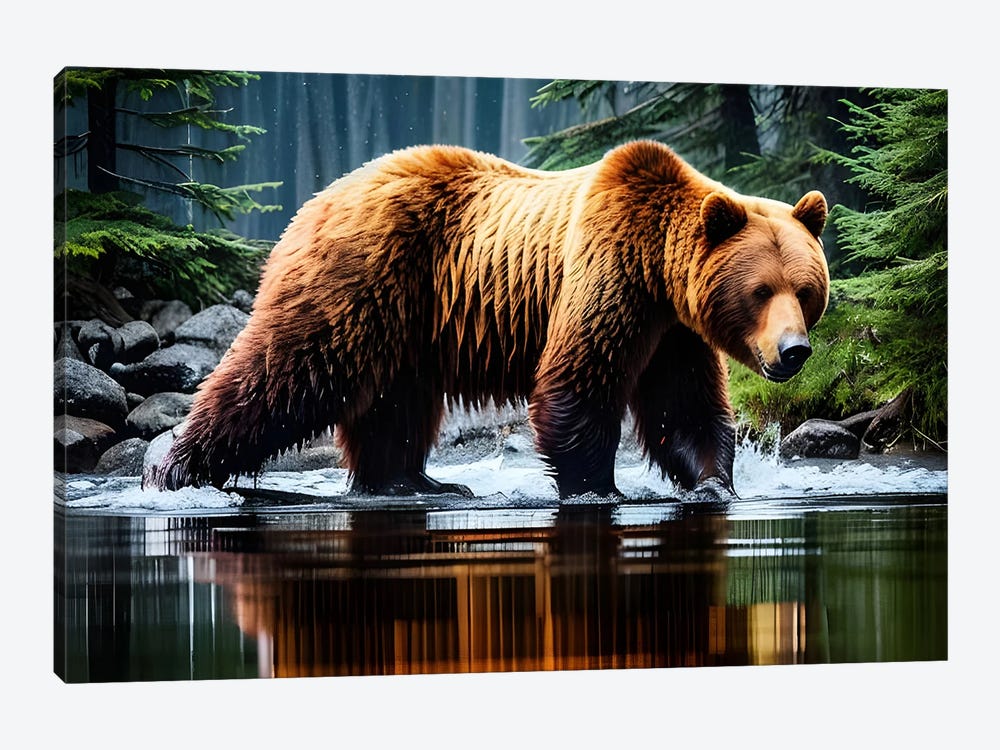 Bear Animal In Water by Adrian Vieriu 1-piece Canvas Art