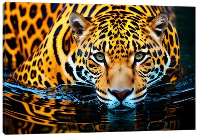 Tiger In Water Canvas Art Print - Adrian Vieriu