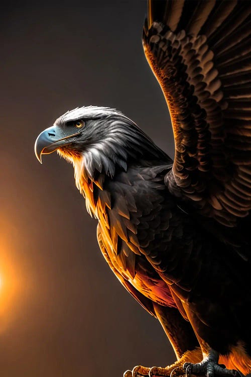 Eagle With Open Wings In The Sunset