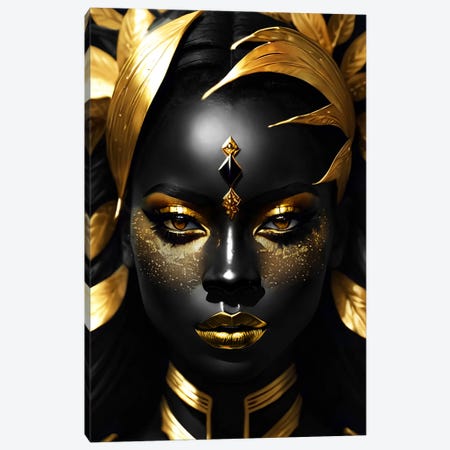 Portrait Of A Woman With Black Skin And Golden Make-Up, Gold And Black Canvas Print #AVU378} by Adrian Vieriu Art Print