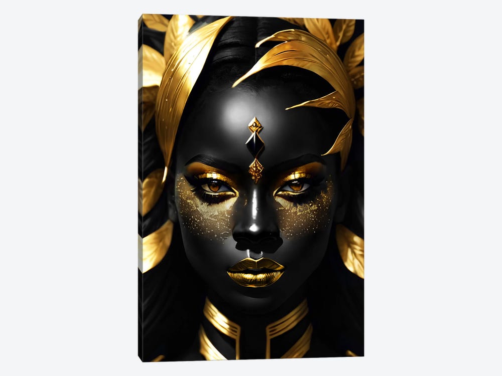 Portrait Of A Woman With Black Skin And Golden Make-Up, Gold And Black by Adrian Vieriu 1-piece Canvas Art