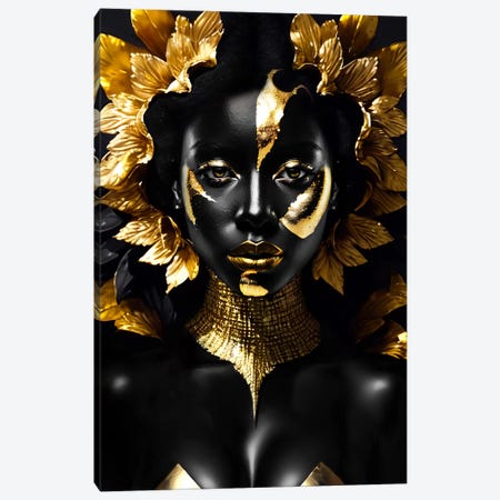 Woman With Black Skin And Golden Make-Up, Black And Gold Background Canvas Print #AVU386} by Adrian Vieriu Art Print