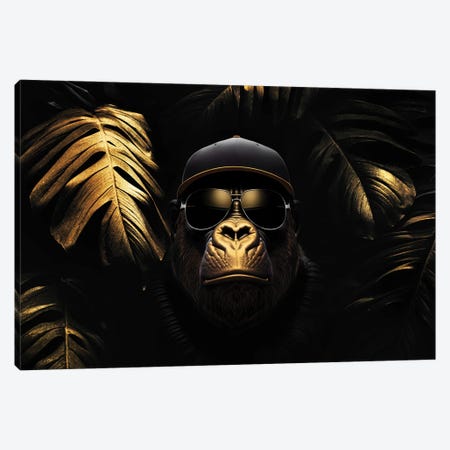 Animal Golden Gorilla Fashion With Glasses In The Forest Canvas Print #AVU388} by Adrian Vieriu Canvas Art