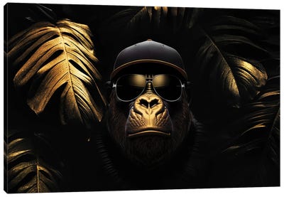 Animal Golden Gorilla Fashion With Glasses In The Forest Canvas Art Print - Adrian Vieriu