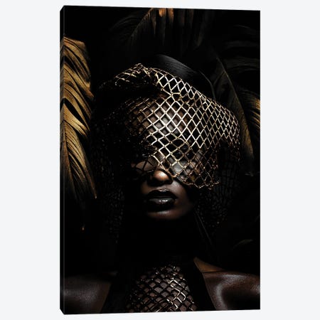 Fashion Black Woman Golden In The Forest Canvas Print #AVU389} by Adrian Vieriu Canvas Wall Art