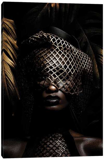 Fashion Black Woman Golden In The Forest Canvas Art Print - Adrian Vieriu