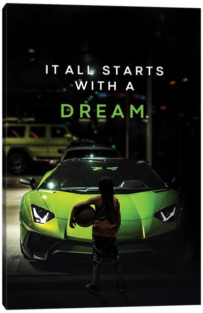 Sport Car Motivation Text, Business Dream Canvas Art Print - Dreams Art