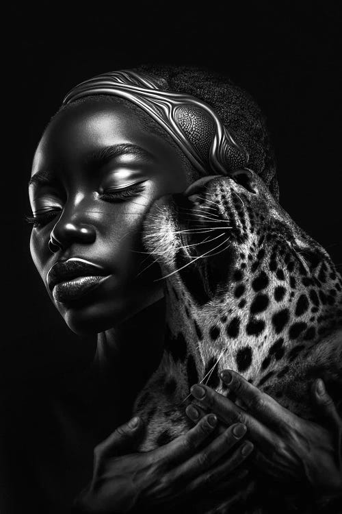 Black Woman And The Animal Leopard