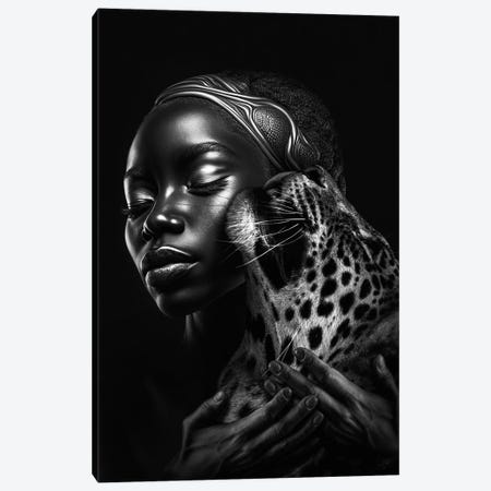 Black Woman And The Animal Leopard Canvas Print #AVU398} by Adrian Vieriu Art Print