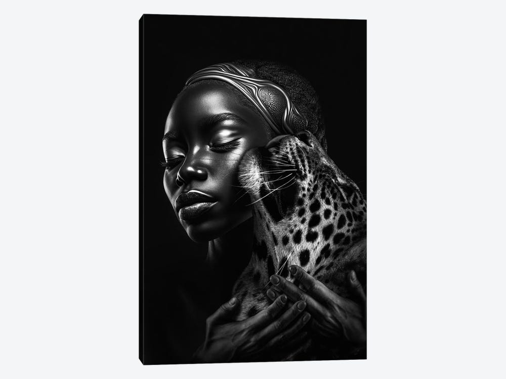 Black Woman And The Animal Leopard by Adrian Vieriu 1-piece Canvas Wall Art