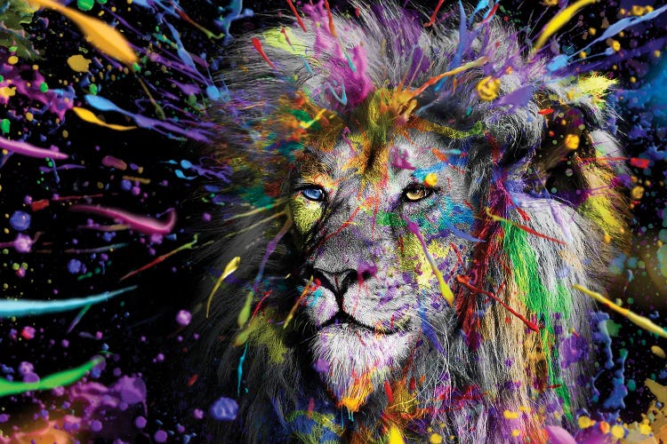 Lion Face Head Full Colors , Abstract Art