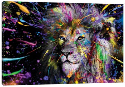 Lion Face Head Full Colors , Abstract Art Canvas Art Print - Adrian Vieriu