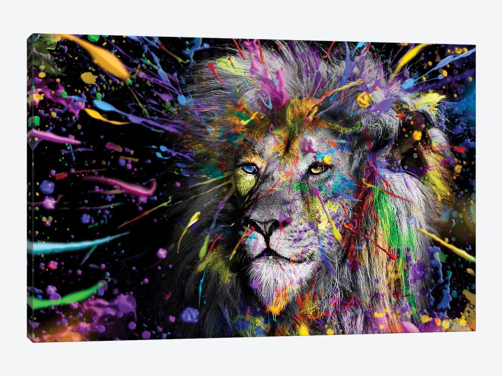 Lion Face Head Full Colors , Abstract Art by Adrian Vieriu 1-piece Canvas Print