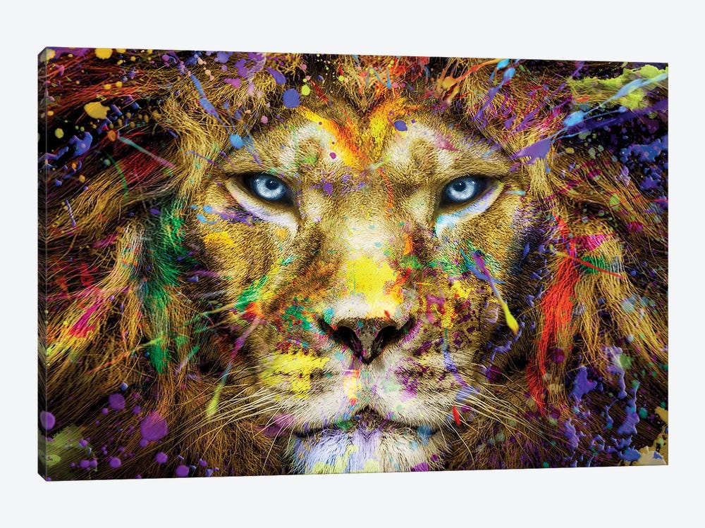 Lion Intense Stare Full Colors by Adrian Vieriu 1-piece Canvas Wall Art