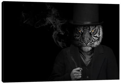 Man In The Form Of A Tiger Person Smoking Canvas Art Print - Adrian Vieriu