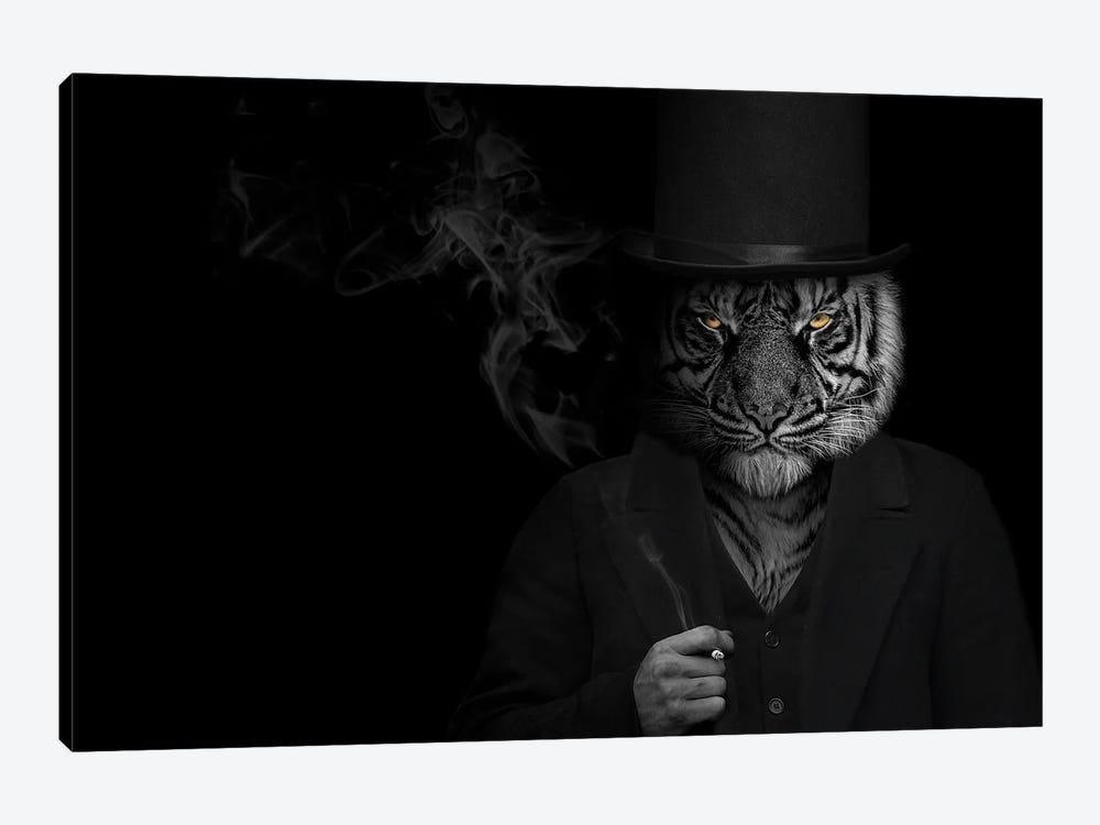 Man In The Form Of A Tiger Person Smoking by Adrian Vieriu 1-piece Canvas Art