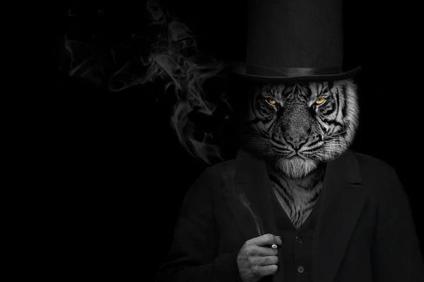 Office Humor: Man In The Form Of A Tiger Person Smoking by Adrian Vieriu