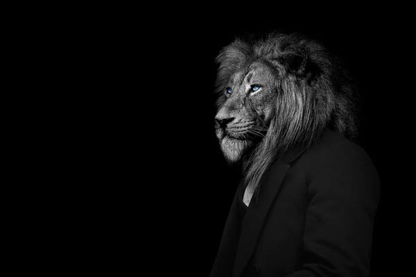 Office Humor: Man In The Form Of A Lion Person Looking Off by Adrian Vieriu