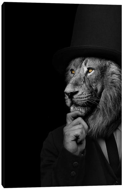 Man In The Form Of A Lion Person Thinking Canvas Art Print - Adrian Vieriu