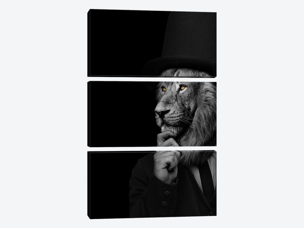 Man In The Form Of A Lion Person Thinking by Adrian Vieriu 3-piece Canvas Art