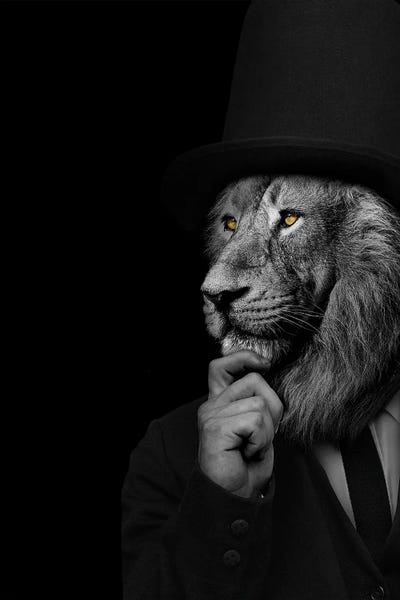 Office Humor: Man In The Form Of A Lion Person Thinking by Adrian Vieriu