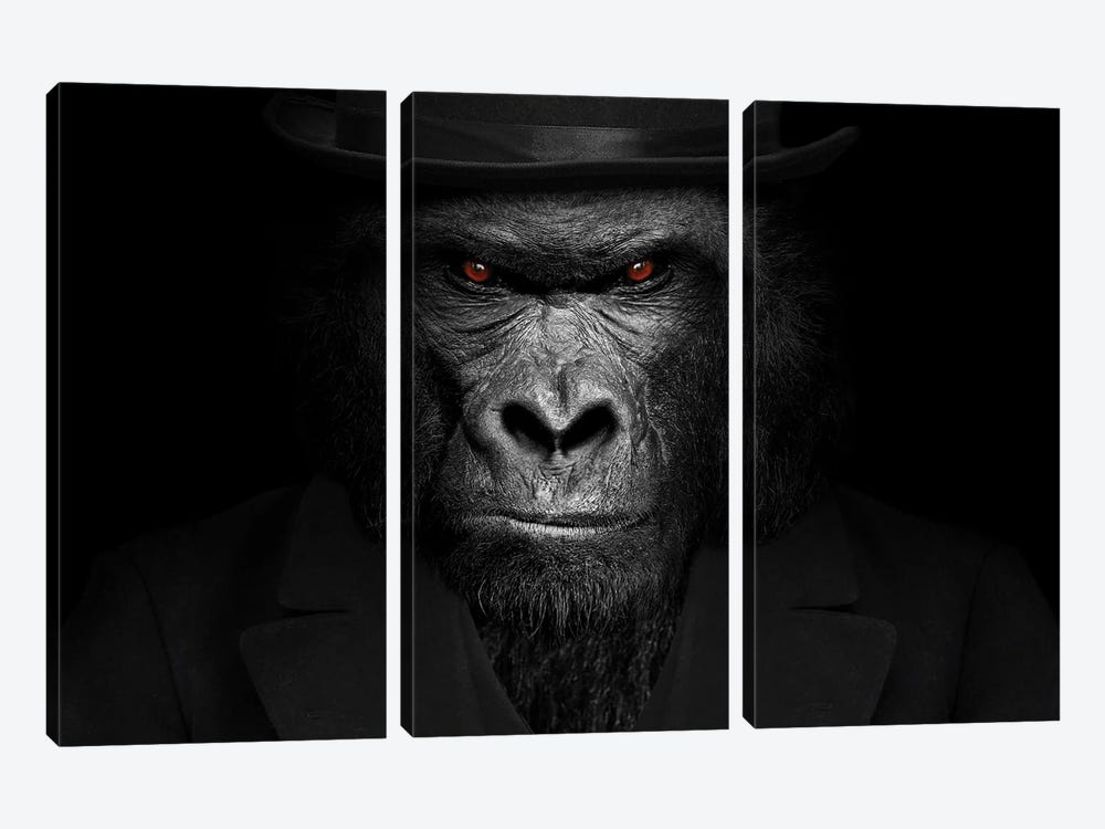 Man In The Form Of A Gorilla Person Close Up Staring by Adrian Vieriu 3-piece Canvas Art Print