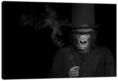Man In The Form Of A Gorilla Person Smoking Canvas Art Print - Gorilla Art
