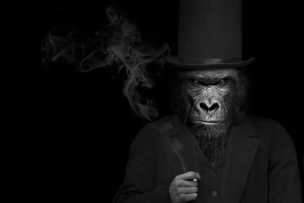 Gorillas: Man In The Form Of A Gorilla Person Smoking by Adrian Vieriu