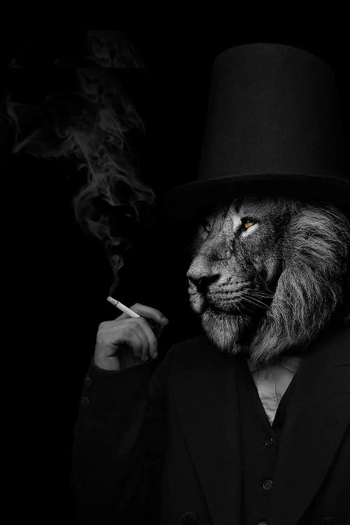 Man In The Form Of A Lion Person Black And White Smoking