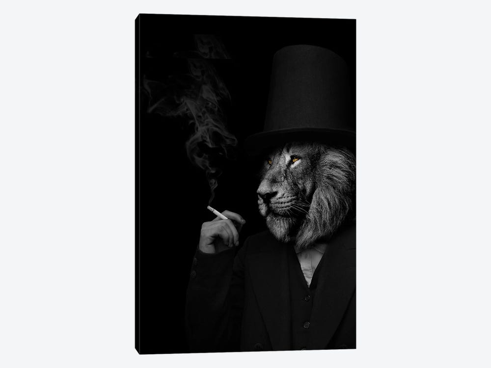 Man In The Form Of A Lion Person Black And White Smoking by Adrian Vieriu 1-piece Canvas Print