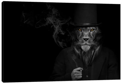 Man In The Form Of A Lion Person Smoking Staring Canvas Art Print - Adrian Vieriu