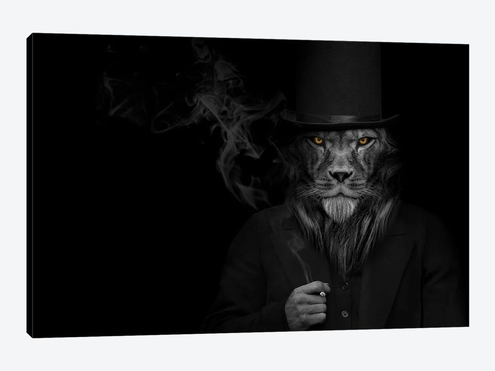 Man In The Form Of A Lion Person Smoking Staring by Adrian Vieriu 1-piece Canvas Art