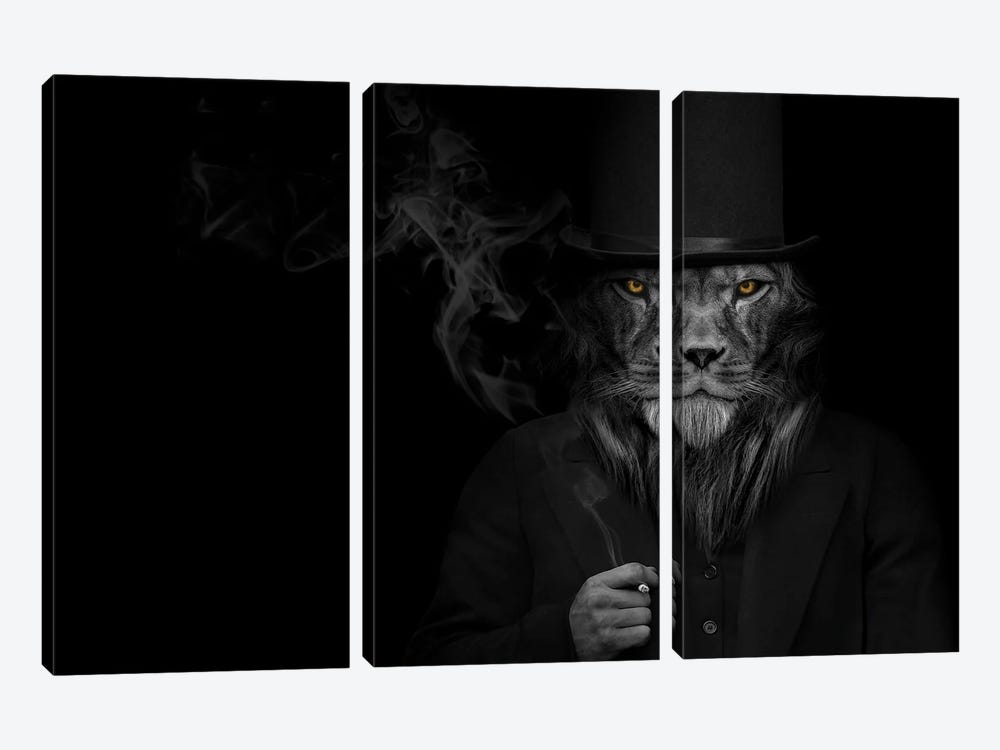 Man In The Form Of A Lion Person Smoking Staring by Adrian Vieriu 3-piece Canvas Art