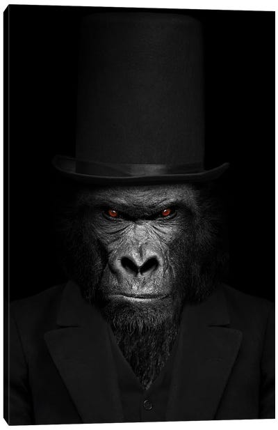 Man In The Form Of A Gorilla Person Black And White Canvas Art Print - Adrian Vieriu