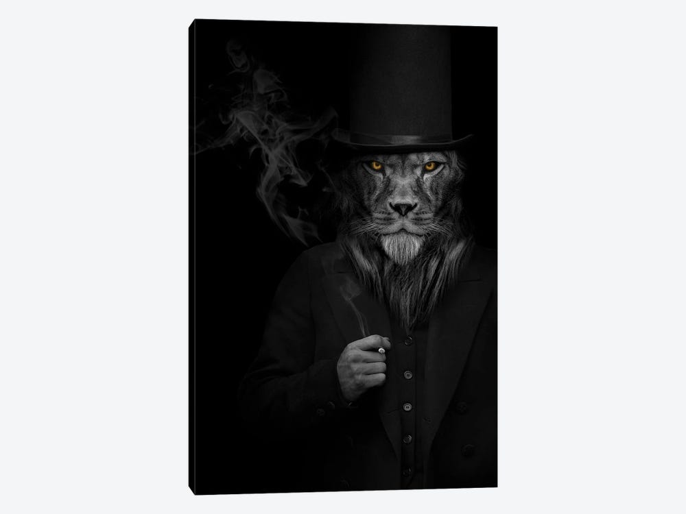 Man In The Form Of A Lion Person Smoking Animal by Adrian Vieriu 1-piece Canvas Artwork