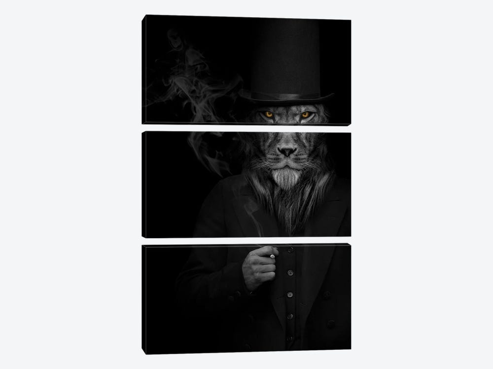 Man In The Form Of A Lion Person Smoking Animal 3-piece Canvas Artwork