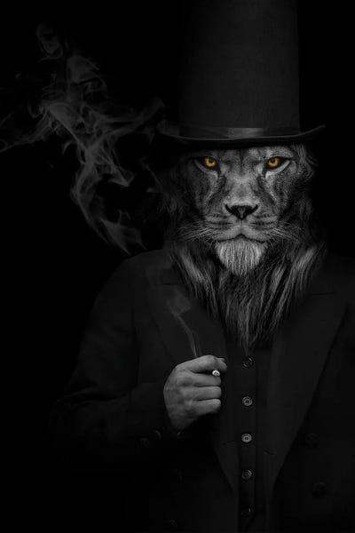 Office Humor: Man In The Form Of A Lion Person Smoking Animal by Adrian Vieriu