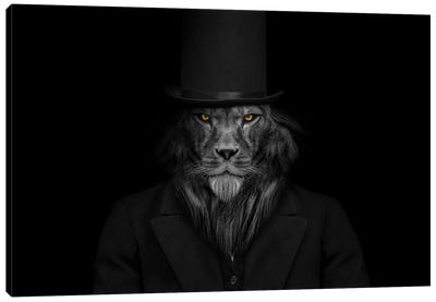 Man In The Form Of A Lion Smoking Fiery Stare Canvas Art Print - Adrian Vieriu