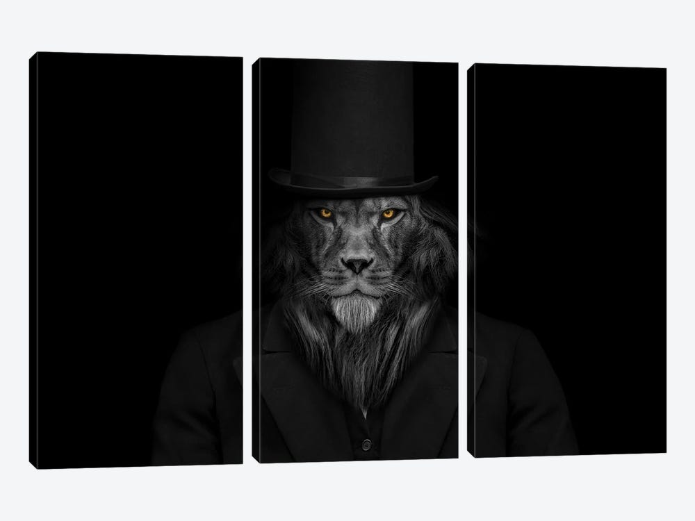 Man In The Form Of A Lion Smoking Fiery Stare by Adrian Vieriu 3-piece Canvas Print