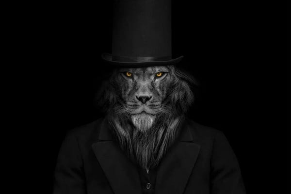 Office Humor: Man In The Form Of A Lion Smoking Fiery Stare by Adrian Vieriu