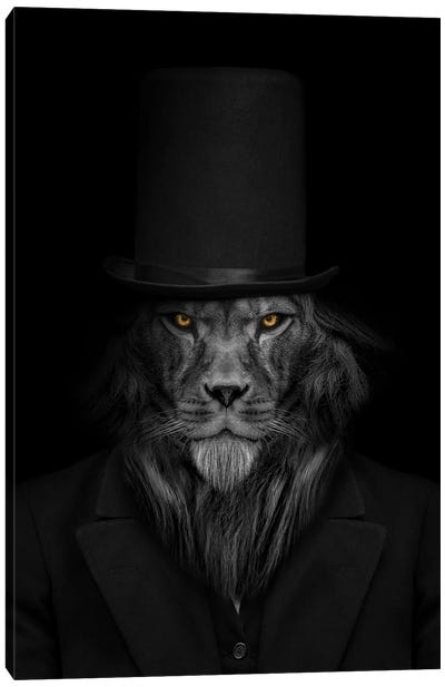 Man In The Form Of A Lion Smoking Fiery Stare II Canvas Art Print - Office Humor