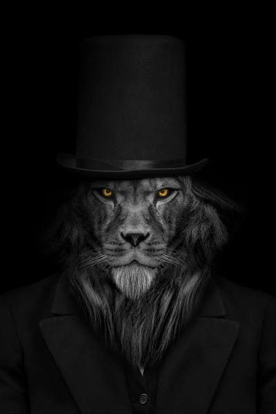 Office Humor: Man In The Form Of A Lion Smoking Fiery Stare II by Adrian Vieriu