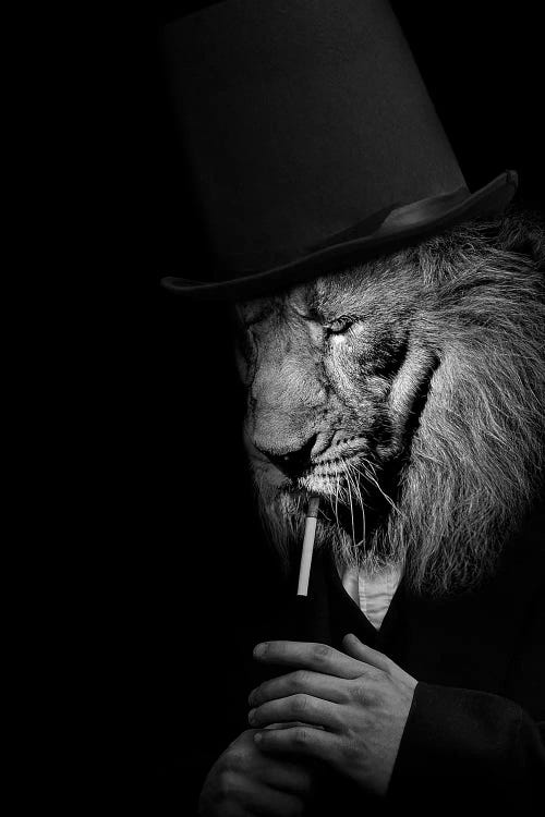 Man In The Form Of A Lion Lighting Up A Smoke by Adrian Vieriu wall art
