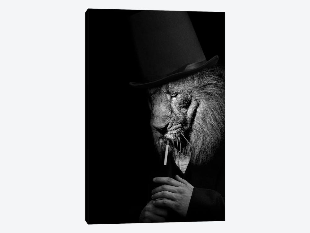 Man In The Form Of A Lion Lighting Up A Smoke by Adrian Vieriu 1-piece Canvas Print