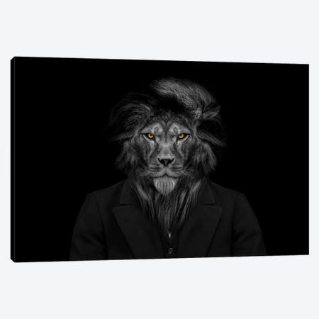 The Lion Person Head,Animal Face Isolated Black White Canvas Print #AVU78} by Adrian Vieriu Canvas Wall Art