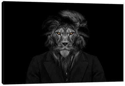 The Lion Person Head,Animal Face Isolated Black White Canvas Art Print - Adrian Vieriu